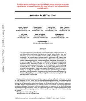First page of Attention Is All You Need, by Vaswani et al.